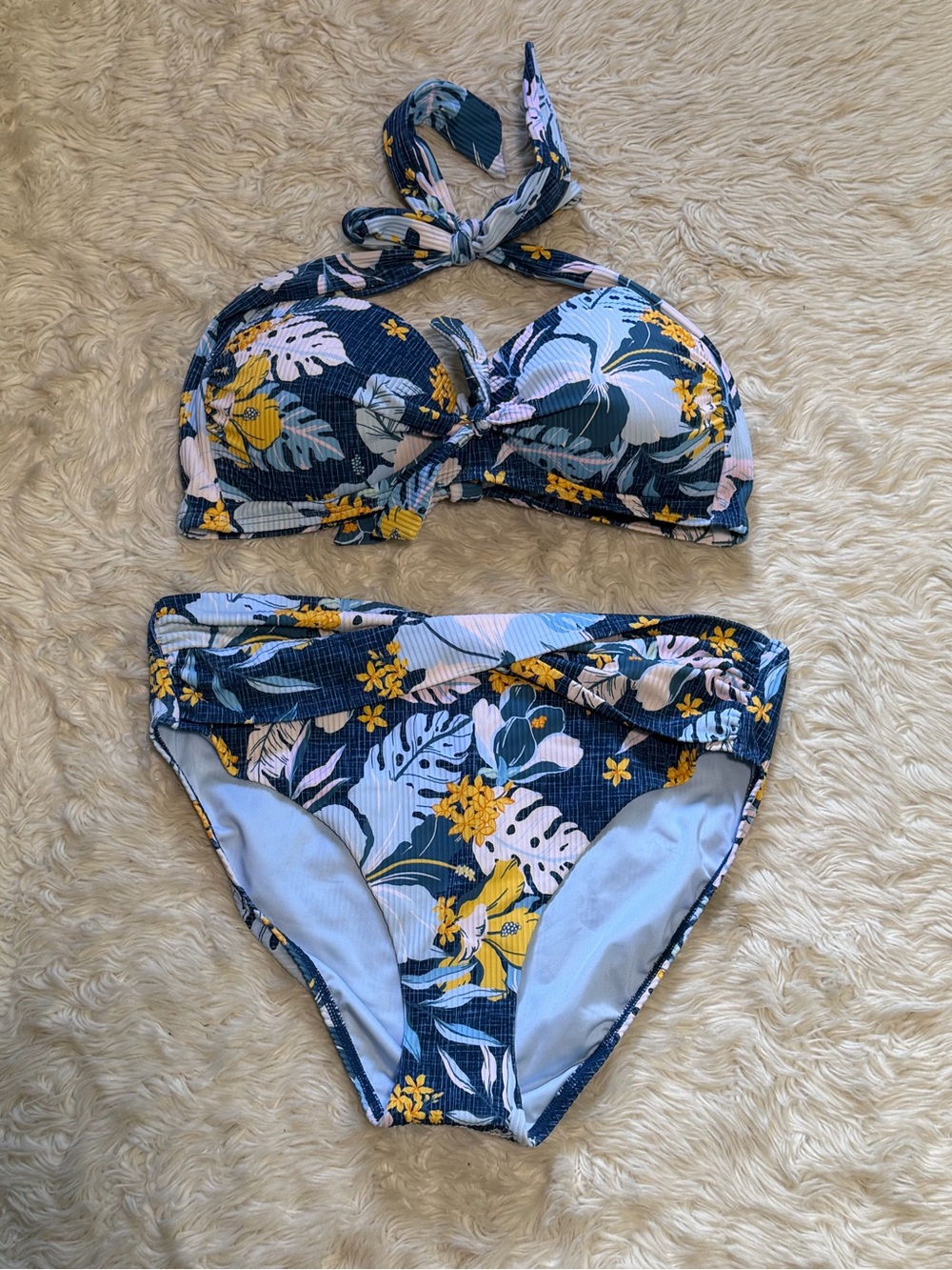 NWT Sunseeker Australia Floral Ribbed Bikini Set Size - US 12 B-D Cup